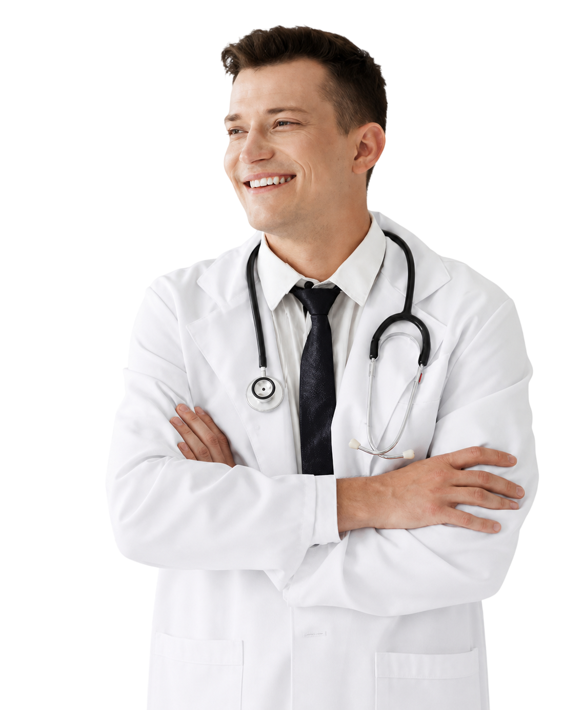 A smiling physician with arms crossed